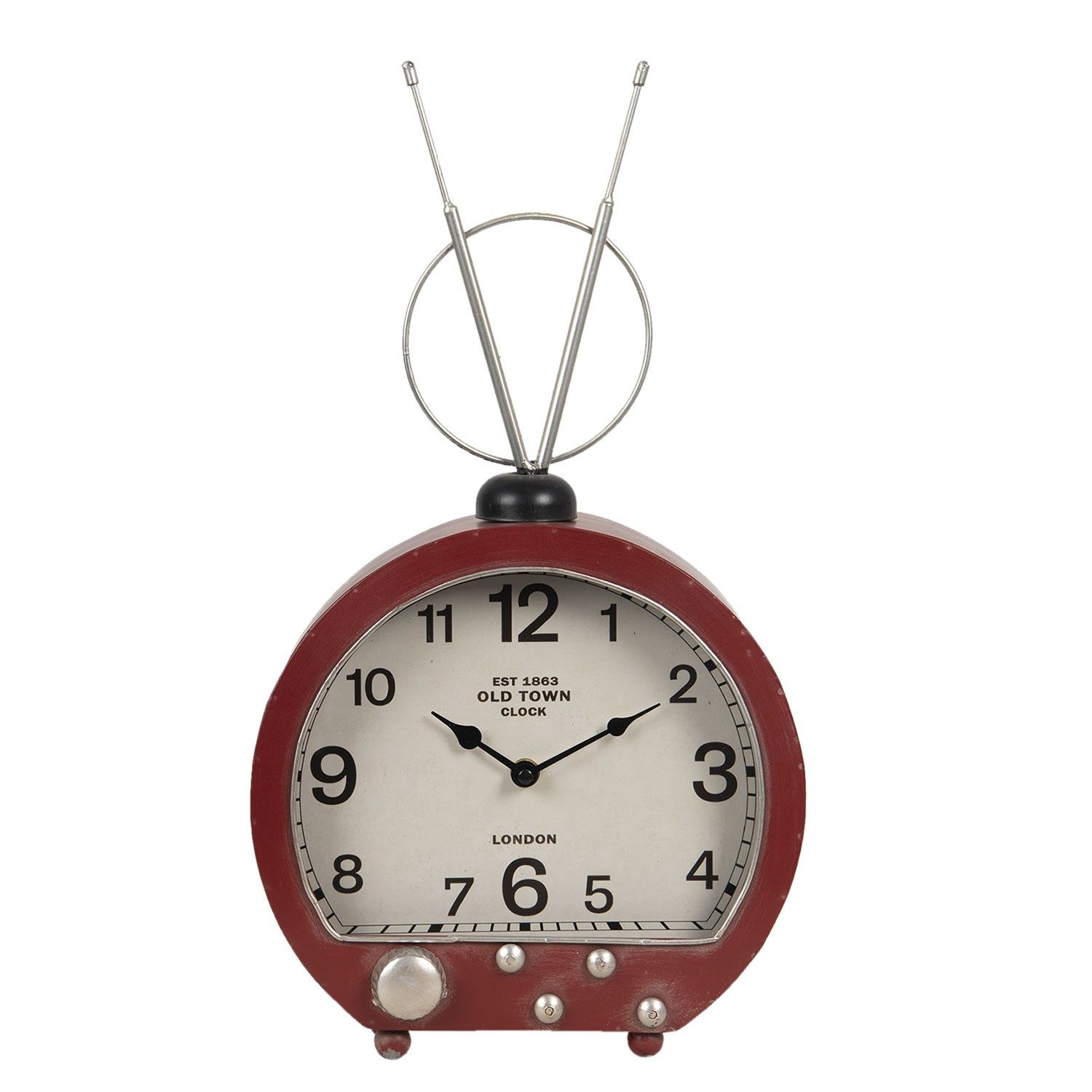 Červené kovové stolní hodiny s anténou v retro stylu - 26*10*47 cm / 1*AA Clayre & Eef - LaHome - vintage dekorace