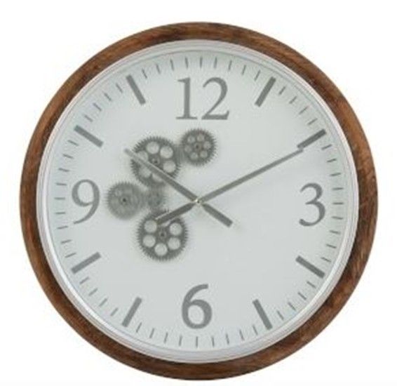 Nástěnné hodiny s dřevěným rámem a ozubenými kolečky Laudine S - Ø 52*7 cm J-Line by Jolipa - LaHome - vintage dekorace
