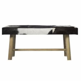 Dřevěná lavice s koženým sedákem Cowny bílá/černá - 95*40*45cm Mars & More