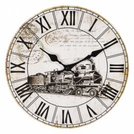 Vintage nástěnné hodiny s lokomotivou – Ø 30*3 cm / 1*AA Clayre & Eef
