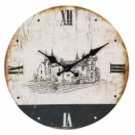 Vintage nástěnné hodiny se zámkem a patinou – Ø 30*3 cm / 1*AA Clayre & Eef
