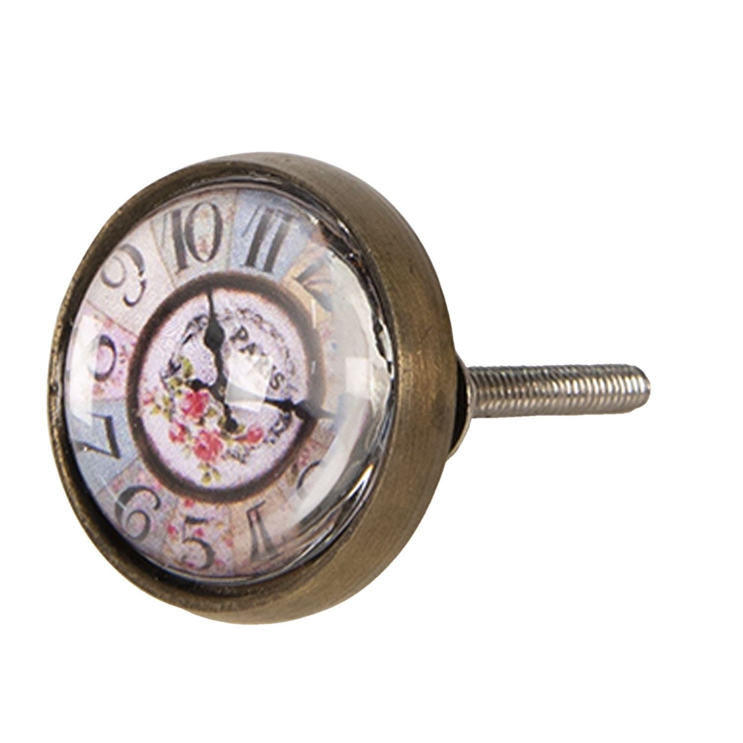 Kovovo-skleněná úchytka s designem hodin Paris – Ø 3*4 cm Clayre & Eef - LaHome - vintage dekorace