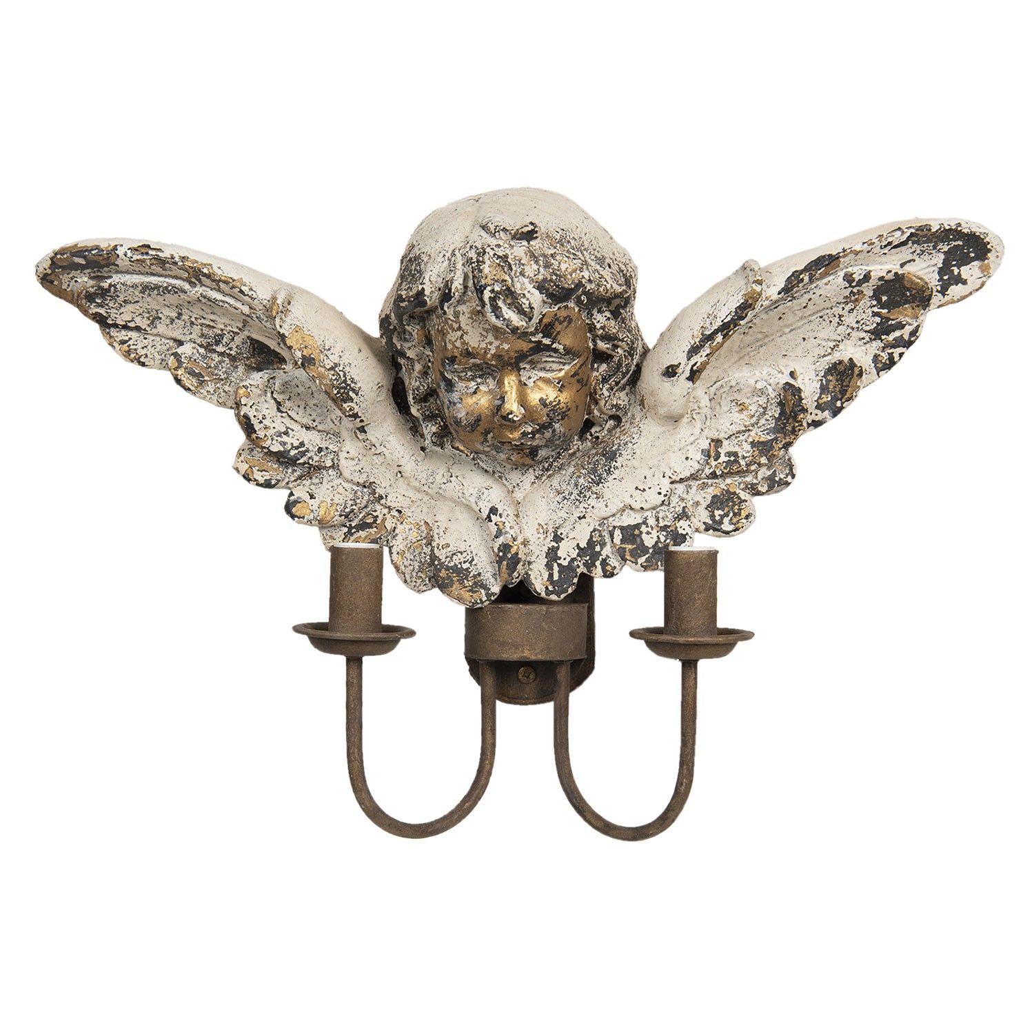 Nástěnná lampa s andělem s patinou - 56*16*38 cm E14/max 2*25W Clayre & Eef - LaHome - vintage dekorace