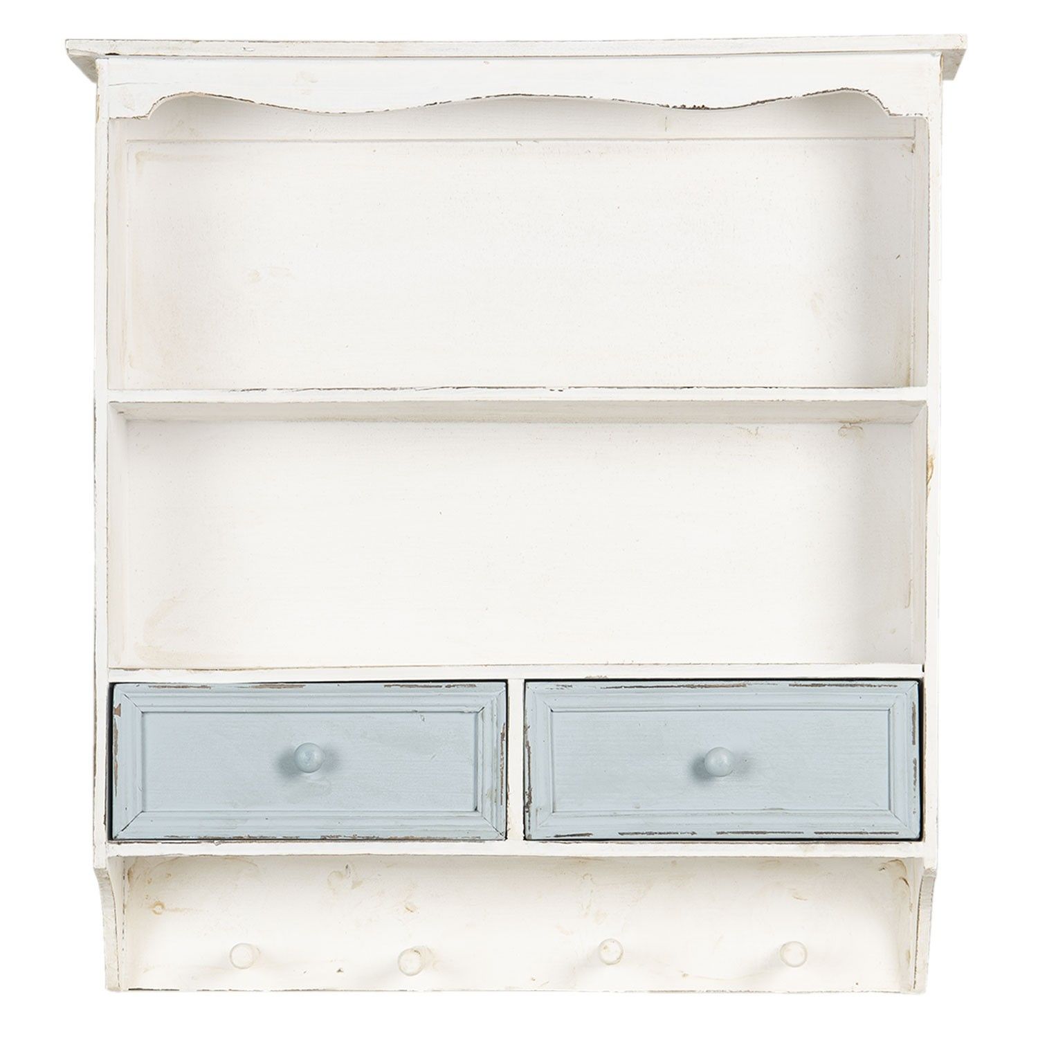 Bílá vintage nástěnná polička s modrými šuplíčky Vann - 56*13*60 cm Clayre & Eef - LaHome - vintage dekorace