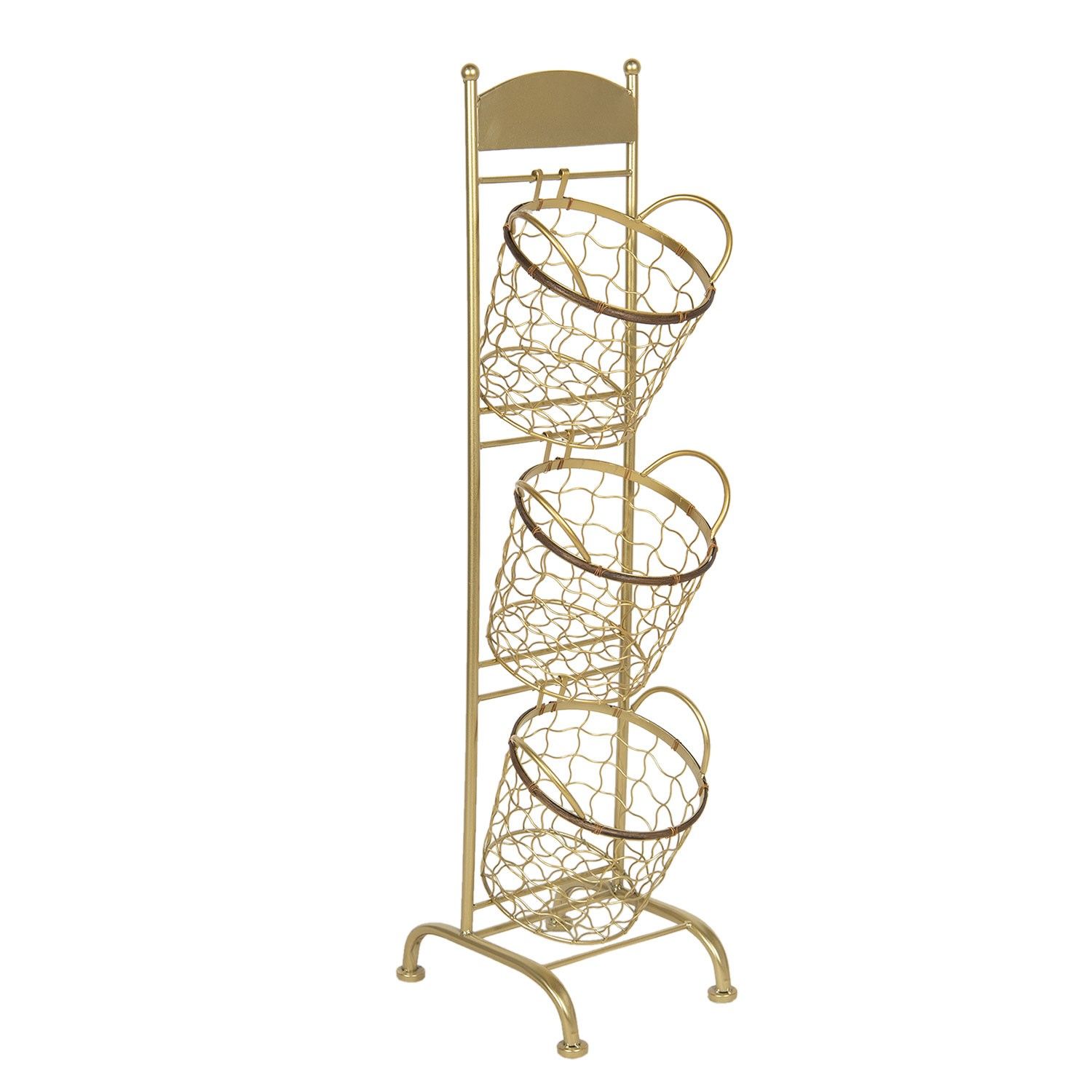 Zlatý kovový stojan Jorge se 3 koši - 30*25*98 cm Clayre & Eef - LaHome - vintage dekorace