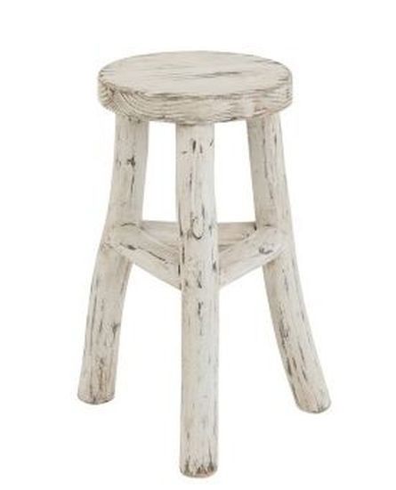 Dřevěná bílá kulatá stolička Ibiza - Ø 26*50cm J-Line by Jolipa - LaHome - vintage dekorace