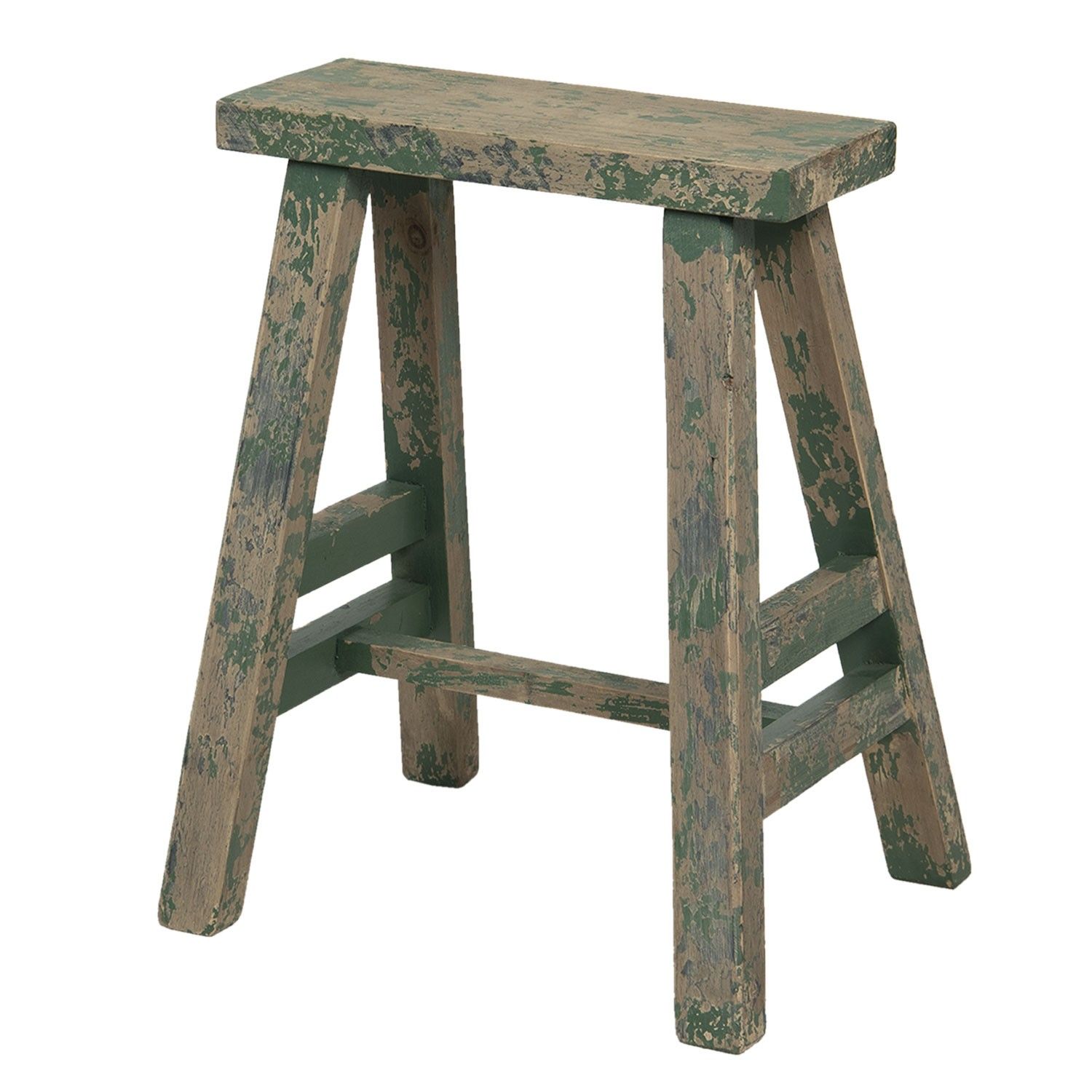 Vysoká dřevěná zelená dekorační stolička s patinou - 39*29*47 cm Clayre & Eef - LaHome - vintage dekorace