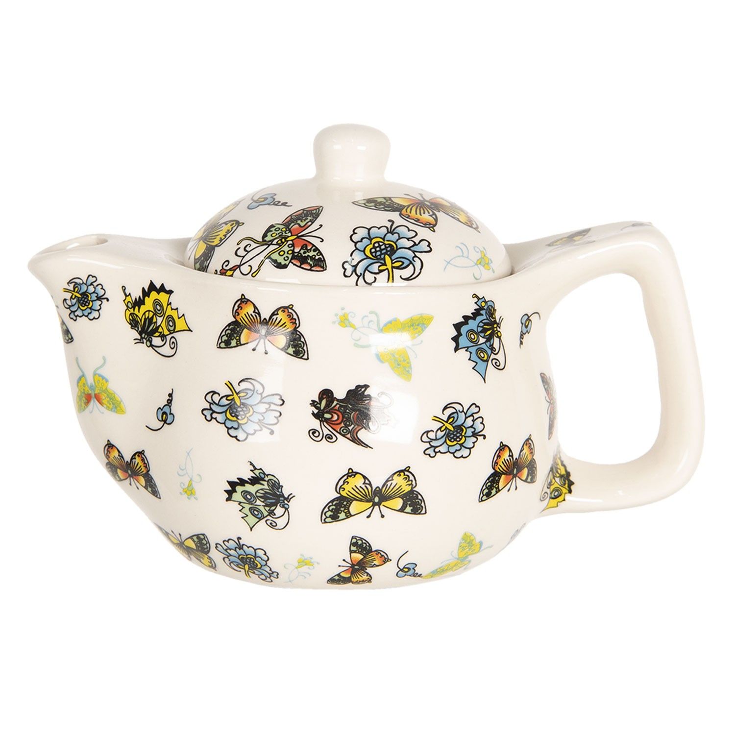 Konvička na čaj s barevnými motýlky - Ø 16*11 cm / 0,4L Clayre & Eef - LaHome - vintage dekorace
