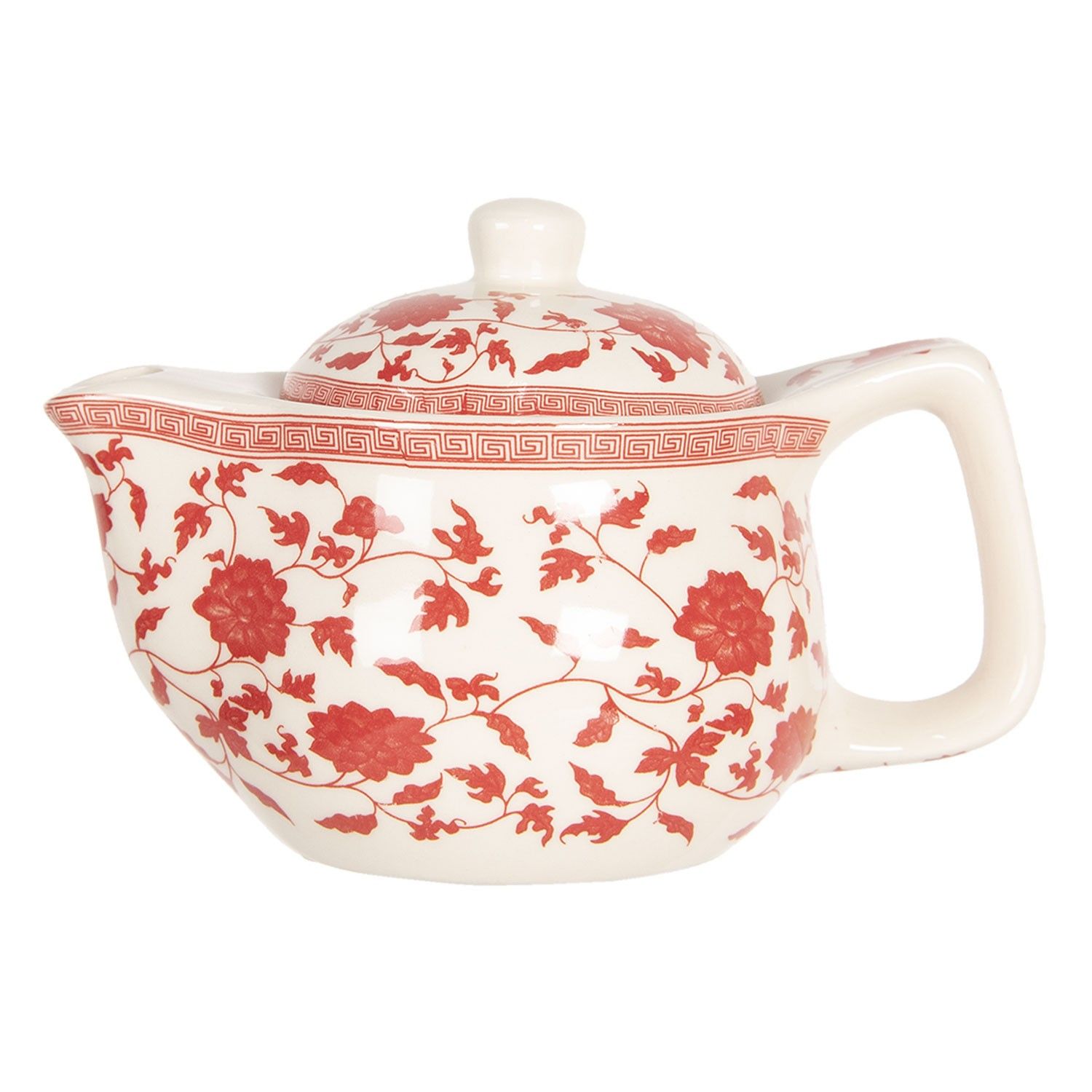 Konvička na čaj s červenými kvítky - Ø 16*11 cm / 0,4L Clayre & Eef - LaHome - vintage dekorace