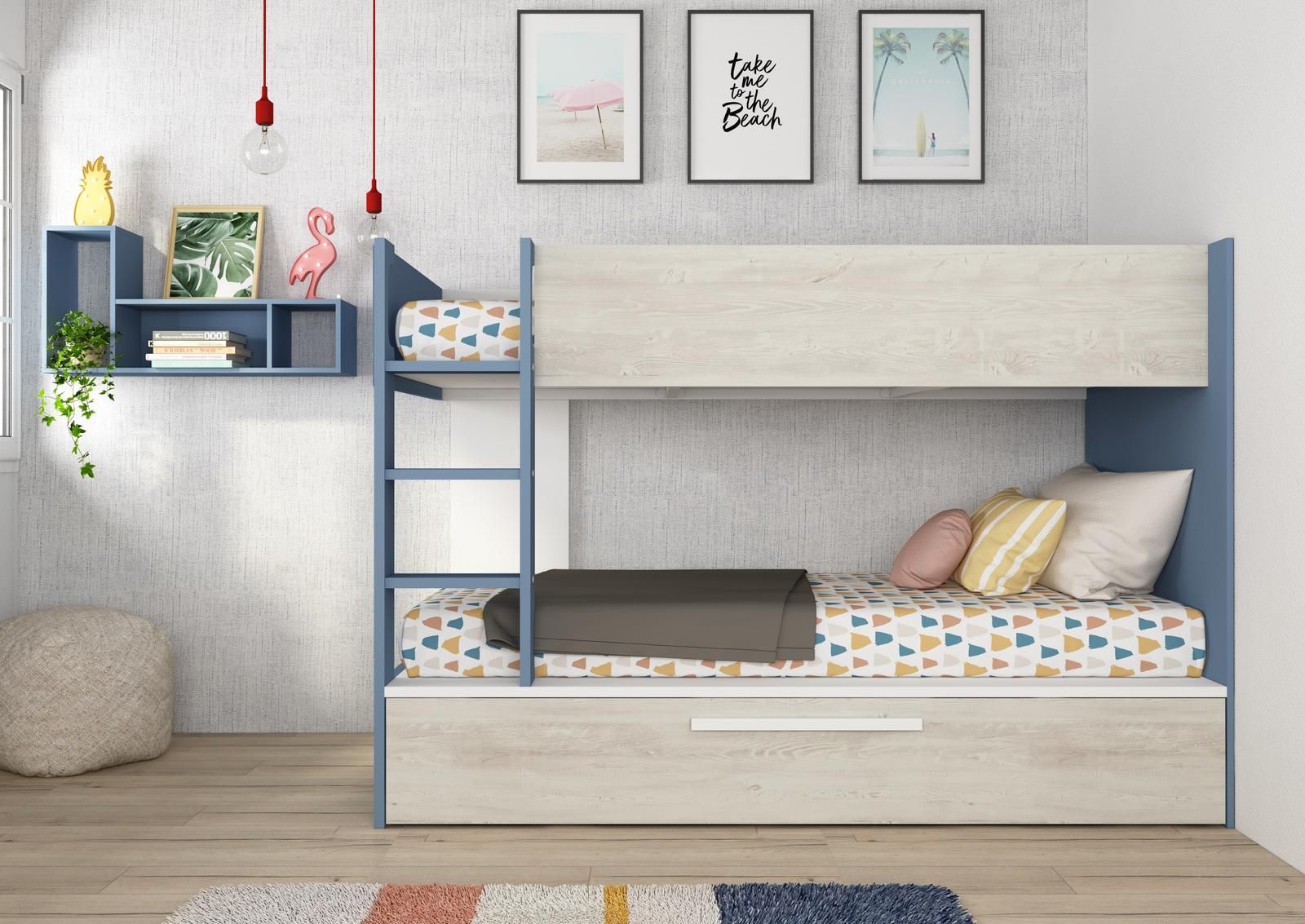 Aldo Dětská patrová postel s přistýlkou - Cascina Smoky blue - Nábytek ALDO