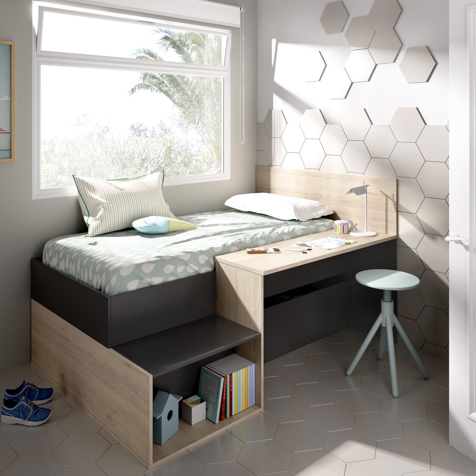 Aldo Multifunkční dětská postel s úložným prostorem, psacím stolem Mak II - Nábytek ALDO