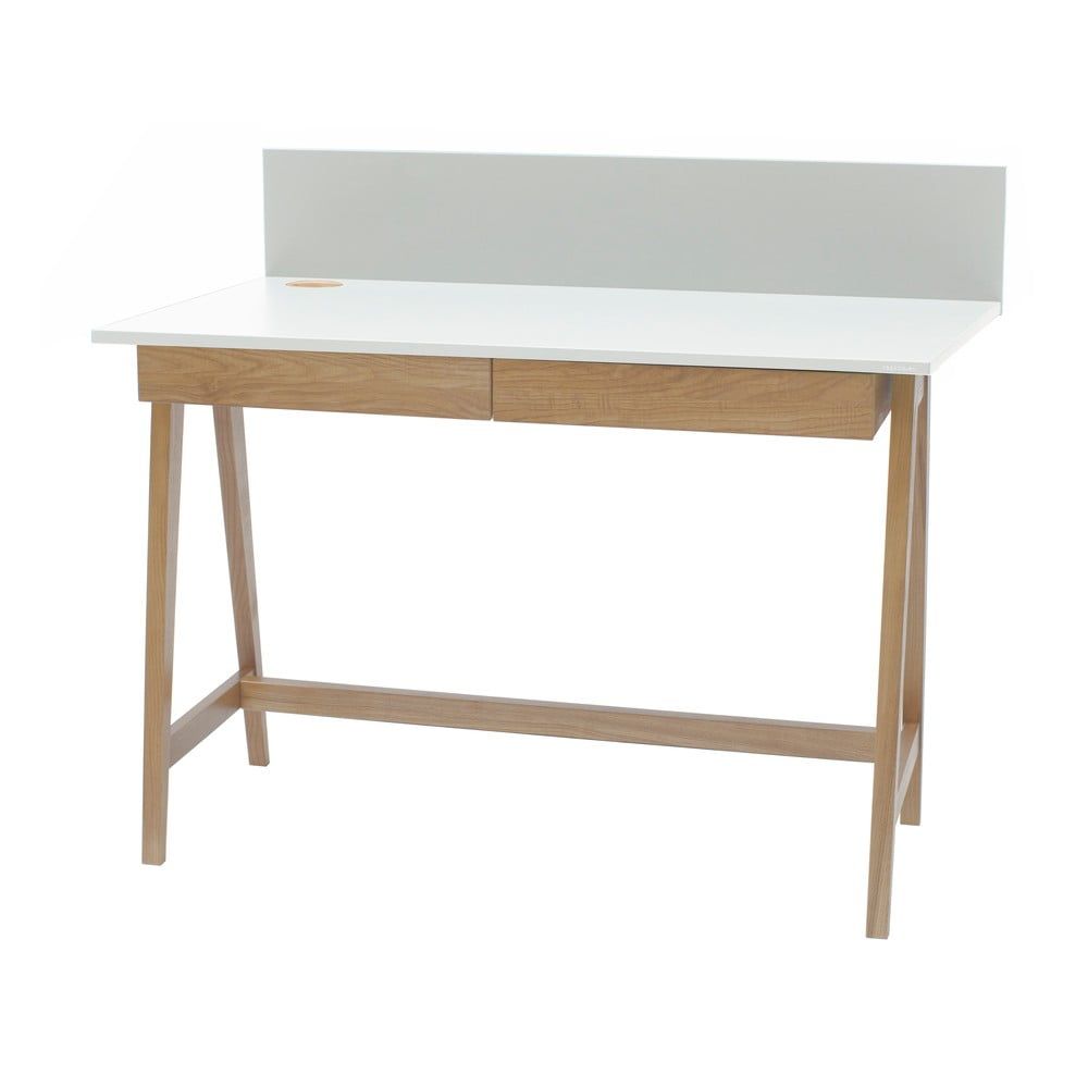 Bílý psací stůl s podnožím z jasanového dřeva Ragaba Luka, délka 110 cm - Bonami.cz