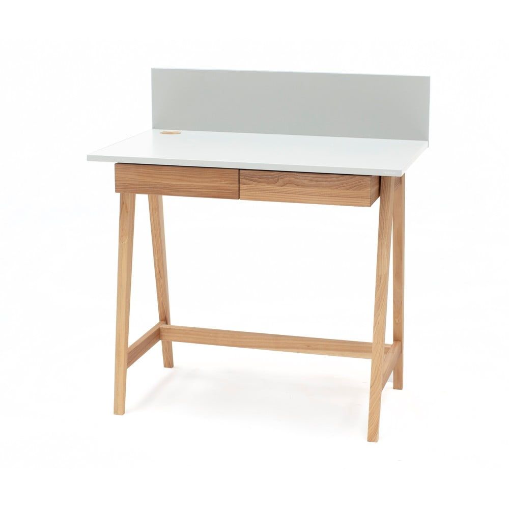 Bílý psací stůl s podnožím z jasanového dřeva Ragaba Luka, délka 85 cm - Bonami.cz