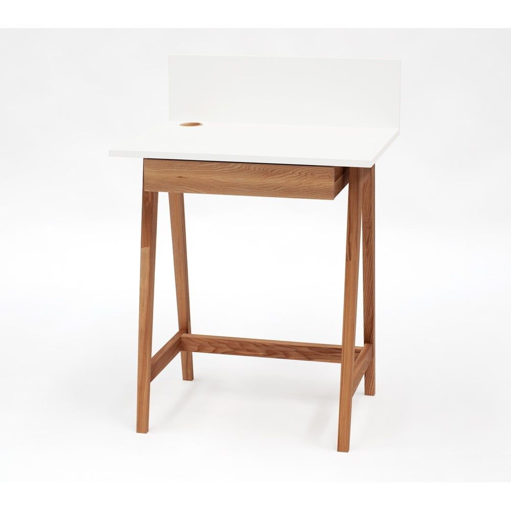 Bílý psací stůl s podnožím z jasanového dřeva Ragaba Luka Oak, délka 65 cm - Bonami.cz