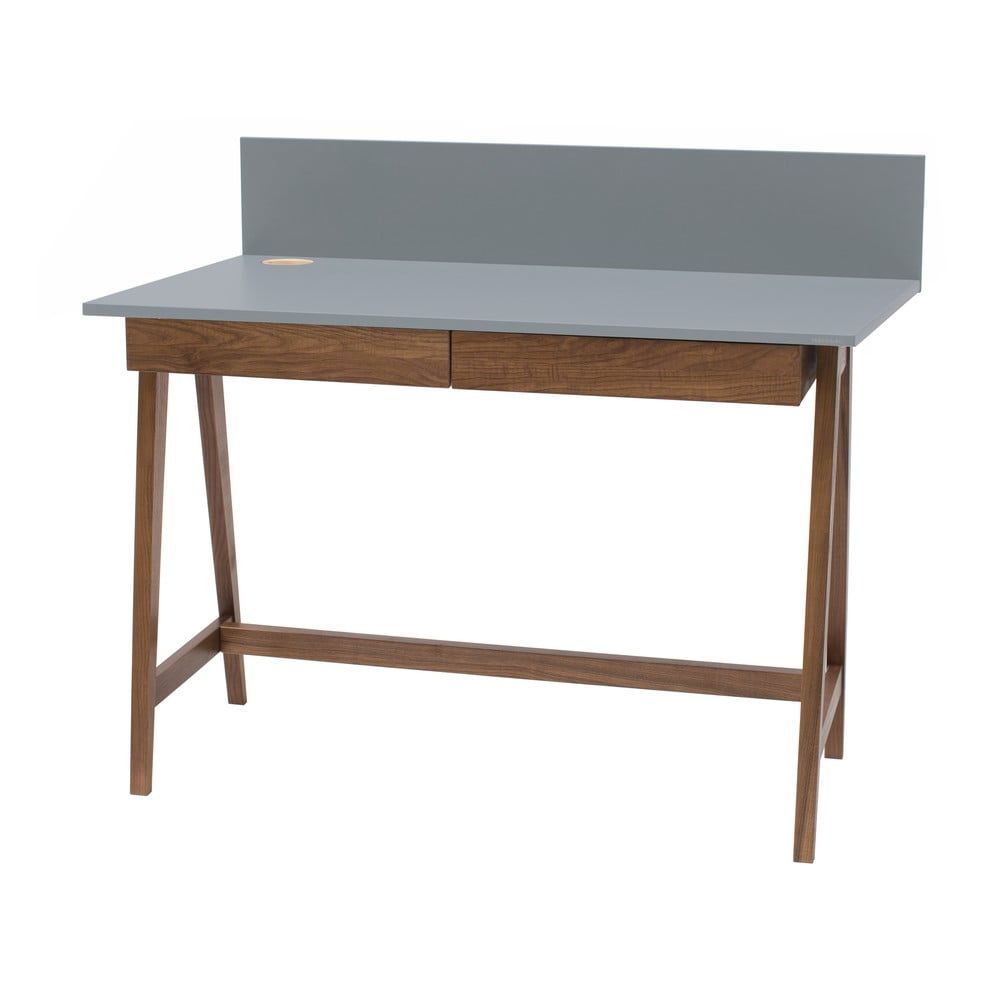 Šedý psací stůl s podnožím z jasanového dřeva Ragaba Luka Oak, délka 110 cm - Bonami.cz