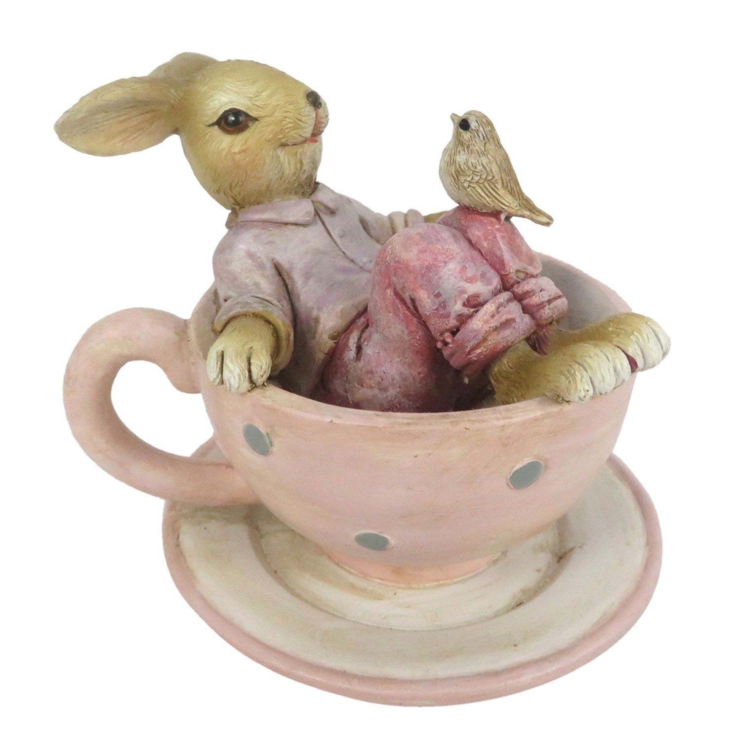 Dekorace králíka sedícího v čajovém šálku - 10*8*8 cm Clayre & Eef - LaHome - vintage dekorace
