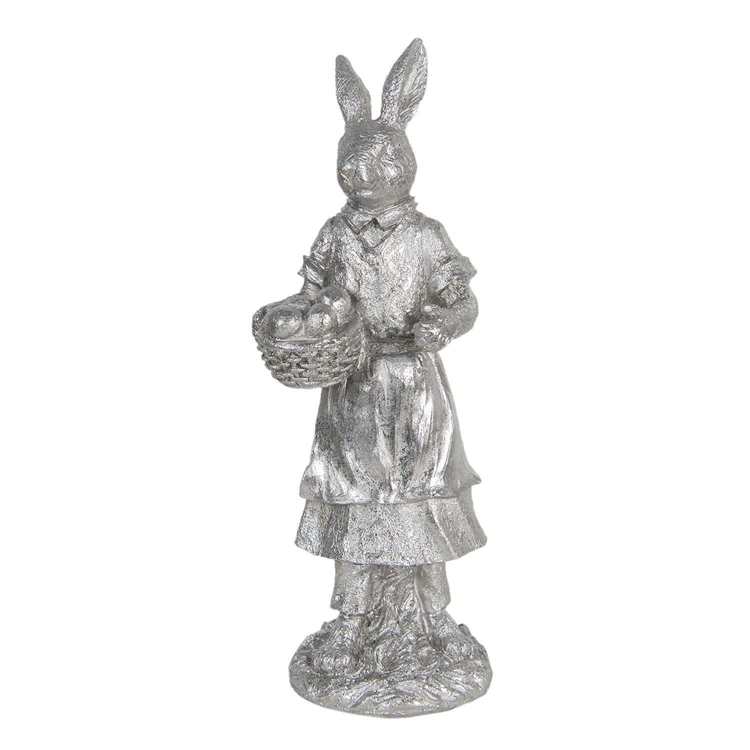 Stříbrná dekorace králíka s košíkem s vajíčky Métallique - 13*12*34 cm Clayre & Eef - LaHome - vintage dekorace