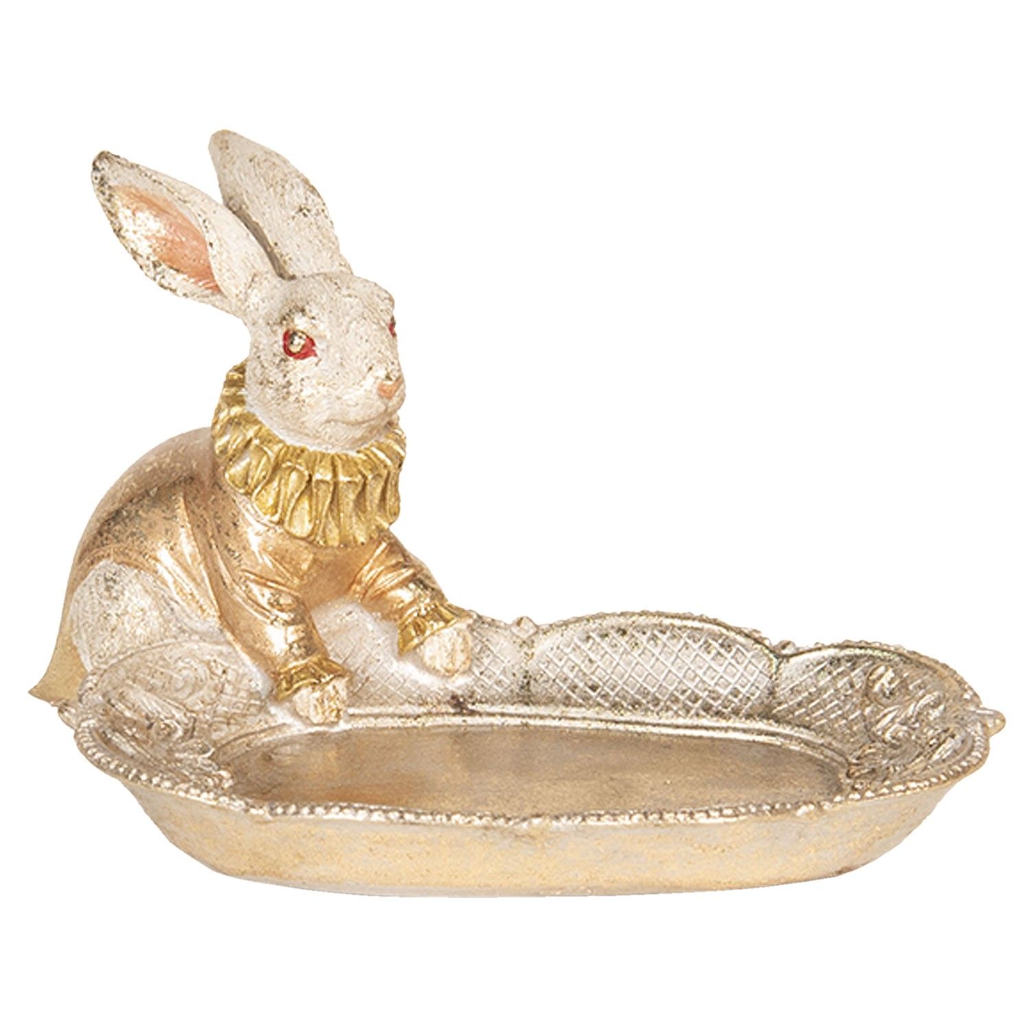 Zlatý dekorační talíř s králíkem - 15*11*09 cm Clayre & Eef - LaHome - vintage dekorace