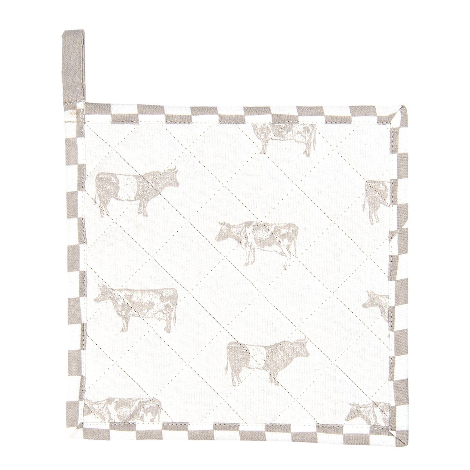 Bavlněná podložka/chňapka s béžovým potiskem Life with Cows - 20*20 cm Clayre & Eef - LaHome - vintage dekorace