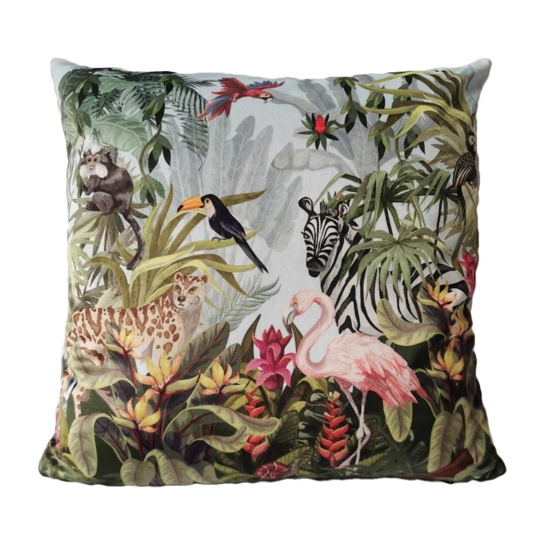 Sametový polštář s plameňákem Jungle Flamingo - 45*45*10cm Mars & More - LaHome - vintage dekorace