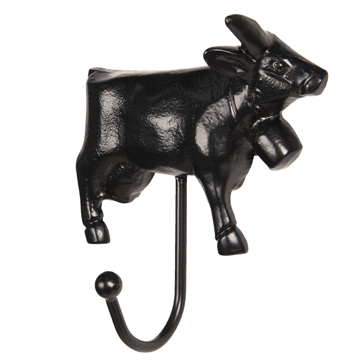 Černý kovový háček s krávou - 14*14*5 cm Clayre & Eef - LaHome - vintage dekorace