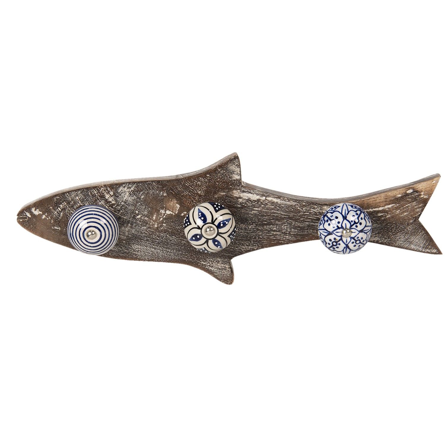 Dřevěný věšák s barevnými knopkami ve tvaru ryby - 33*5*10 cm Clayre & Eef - LaHome - vintage dekorace