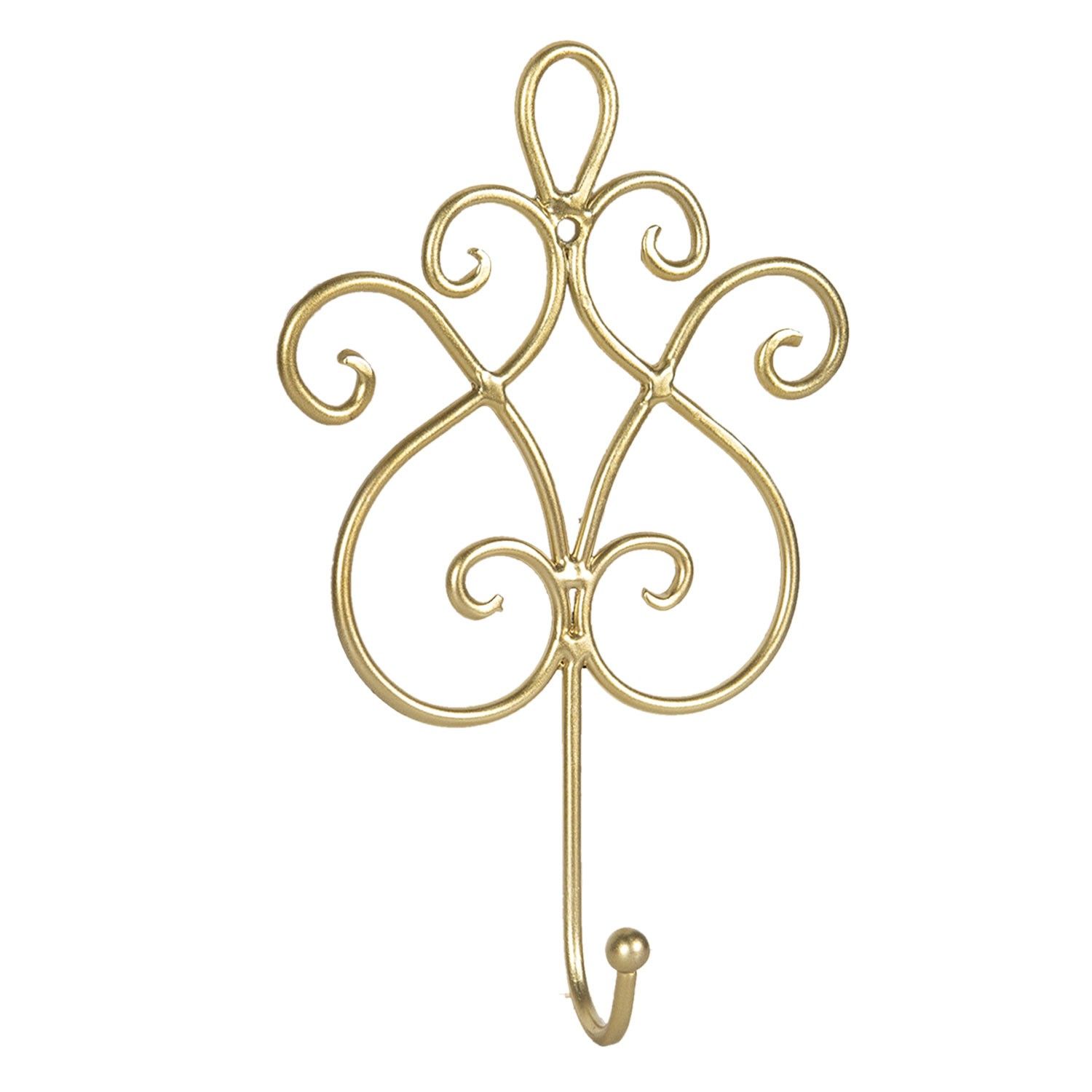 Nástěnný zlatý kovový háček zdobený - 15*5*22 cm Clayre & Eef - LaHome - vintage dekorace