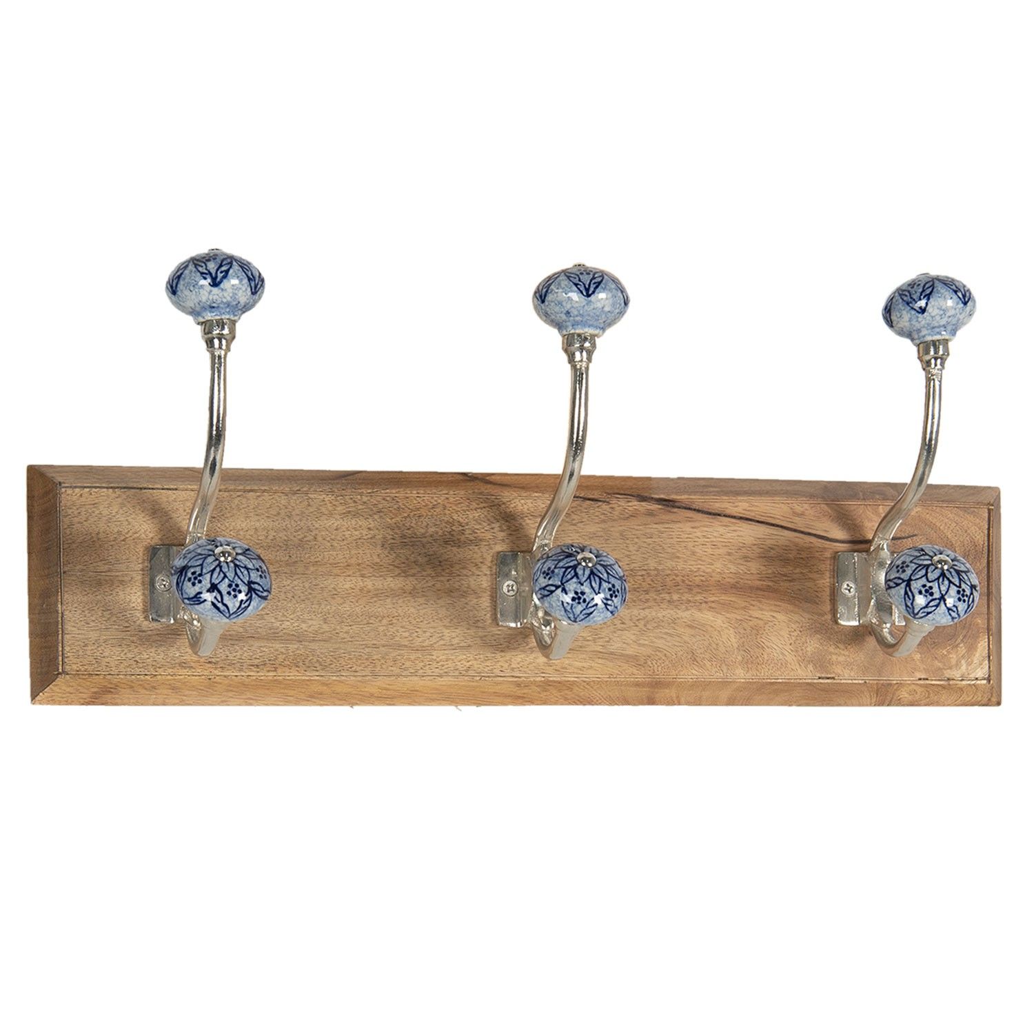 Dřevěný věšák s modrými keramickými knopkami  - 44*10*17 cm Clayre & Eef - LaHome - vintage dekorace
