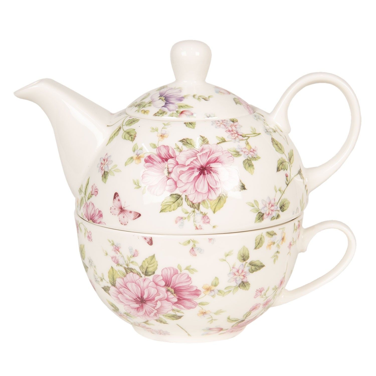 Bílý tea for one Garden  - 0,4L / 0,25L Clayre & Eef - LaHome - vintage dekorace