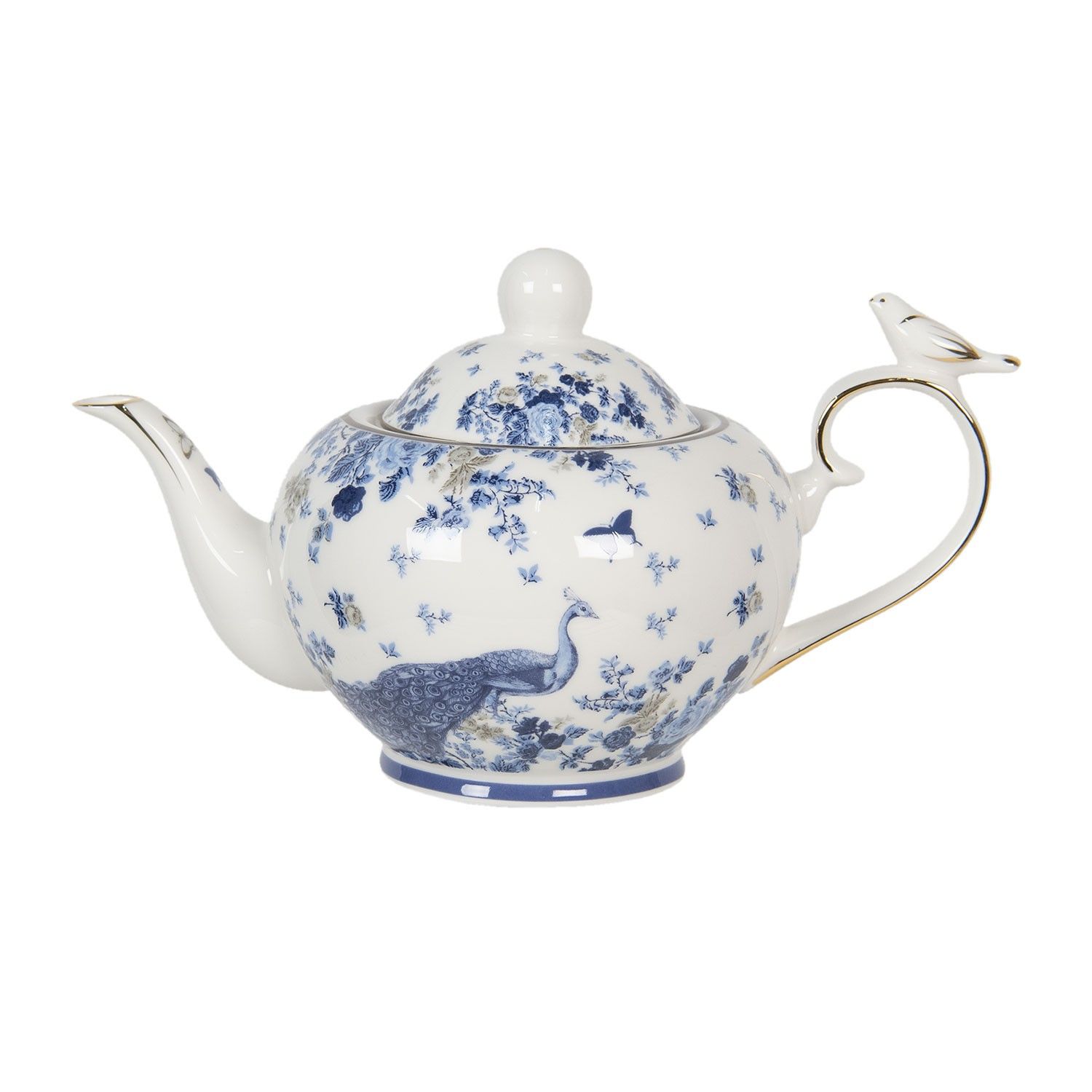Porcelánová čajová konvice s ptáčkem na uchu Paon - 0,9L Clayre & Eef - LaHome - vintage dekorace