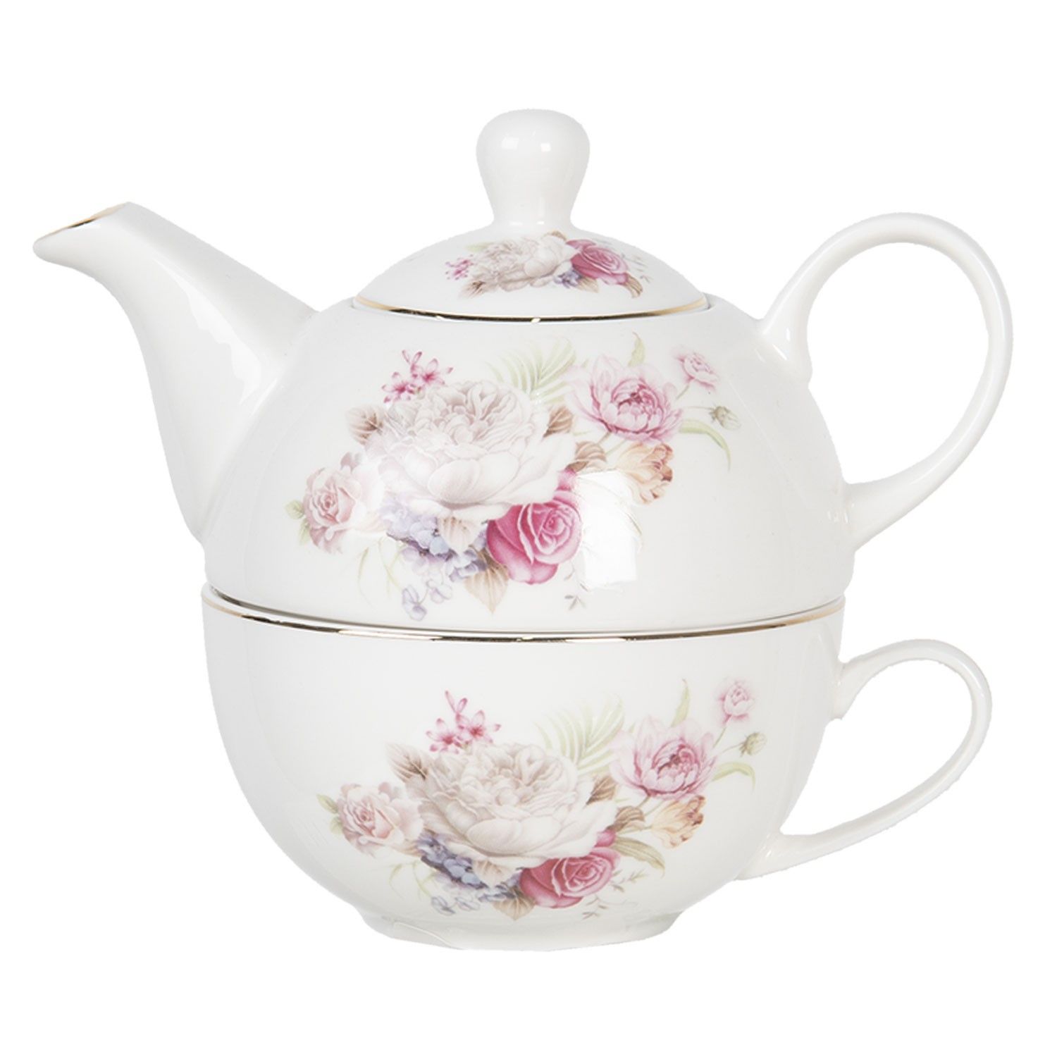 Porcelánový tea for one Friendly Roses - 0,4L Clayre & Eef - LaHome - vintage dekorace