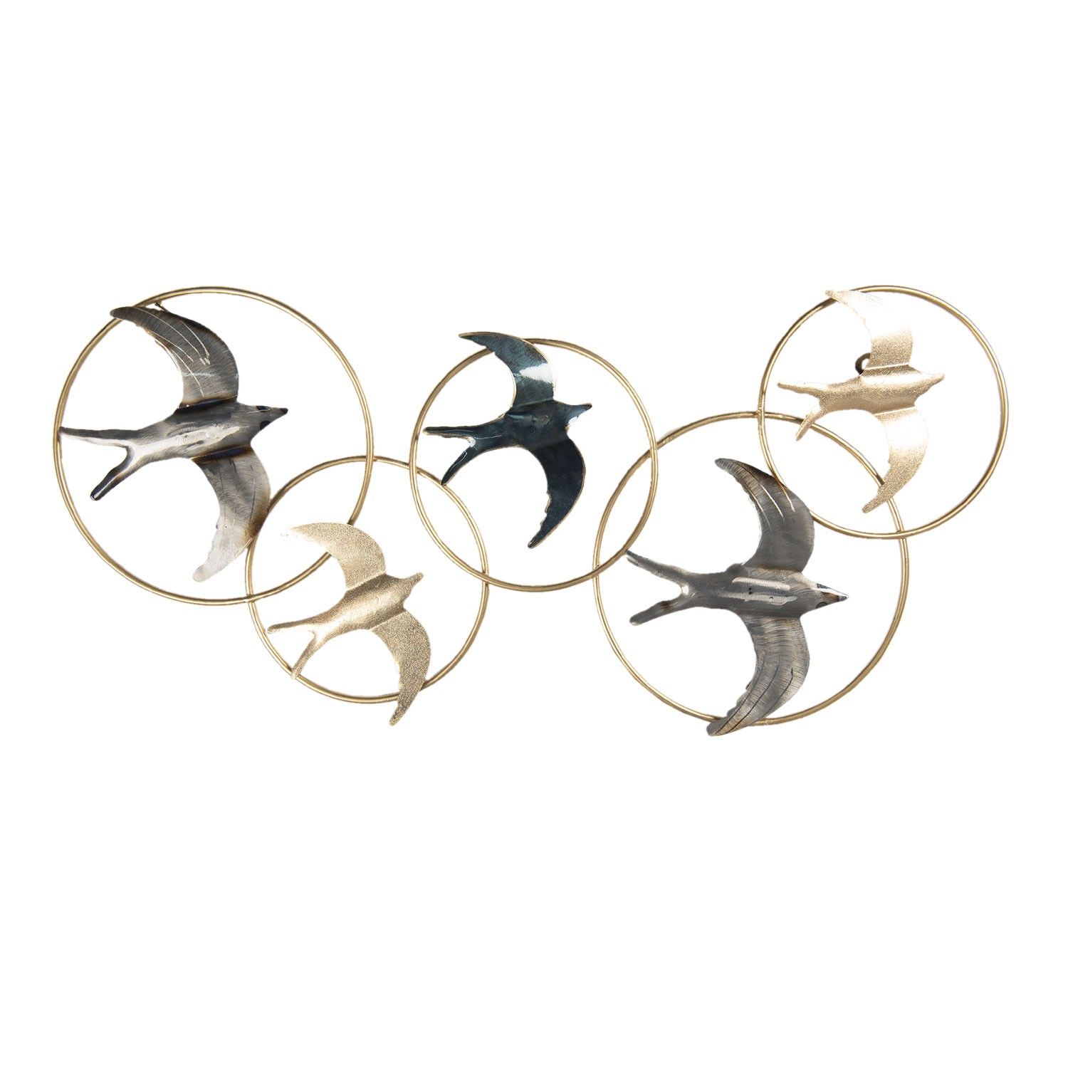 Kovová nástěnná dekorace s ptáky ve zlatých kruzích - 84*3*42 cm Clayre & Eef - LaHome - vintage dekorace