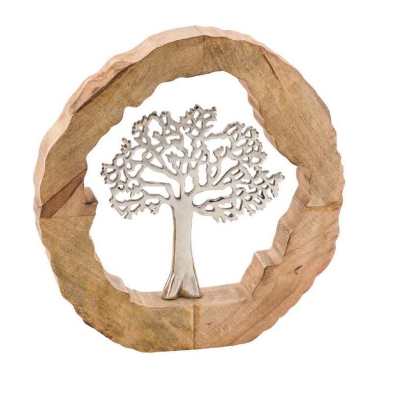 Dekorace strom v dřevěném kruhu 39x37x6cm - Novaline.cz