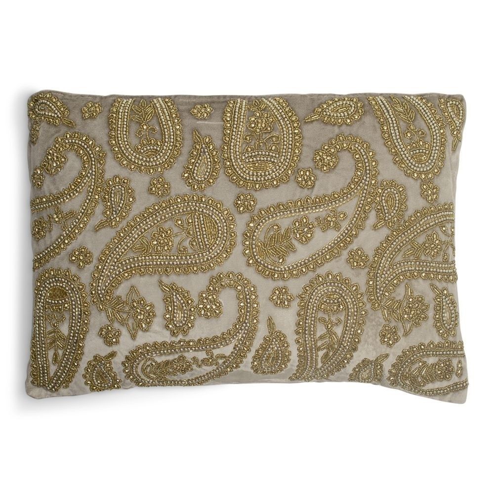 Béžový sametový polštář s ornamenty Paisley beige - 45*15*35cm Mars & More - LaHome - vintage dekorace