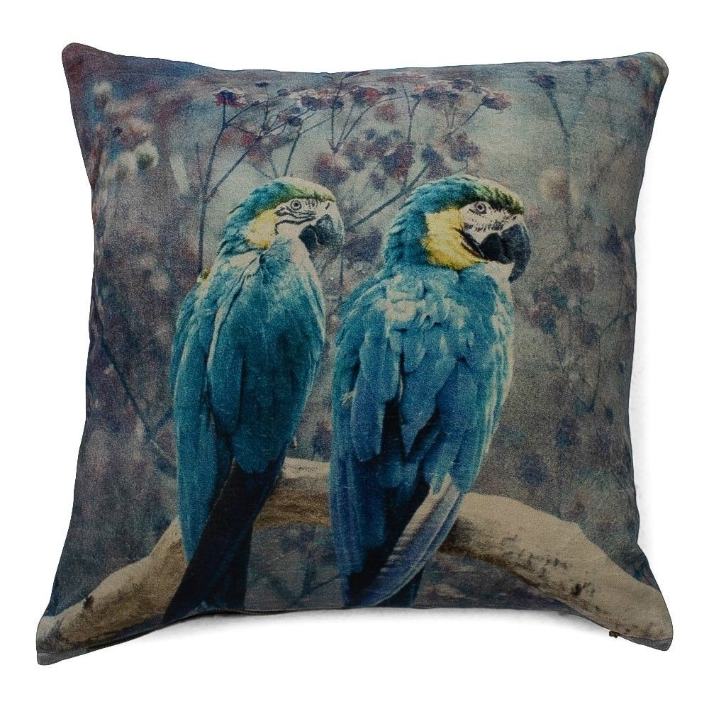 Sametový polštář s papoušky modrá Ara - 45*45*15cm Mars & More - LaHome - vintage dekorace