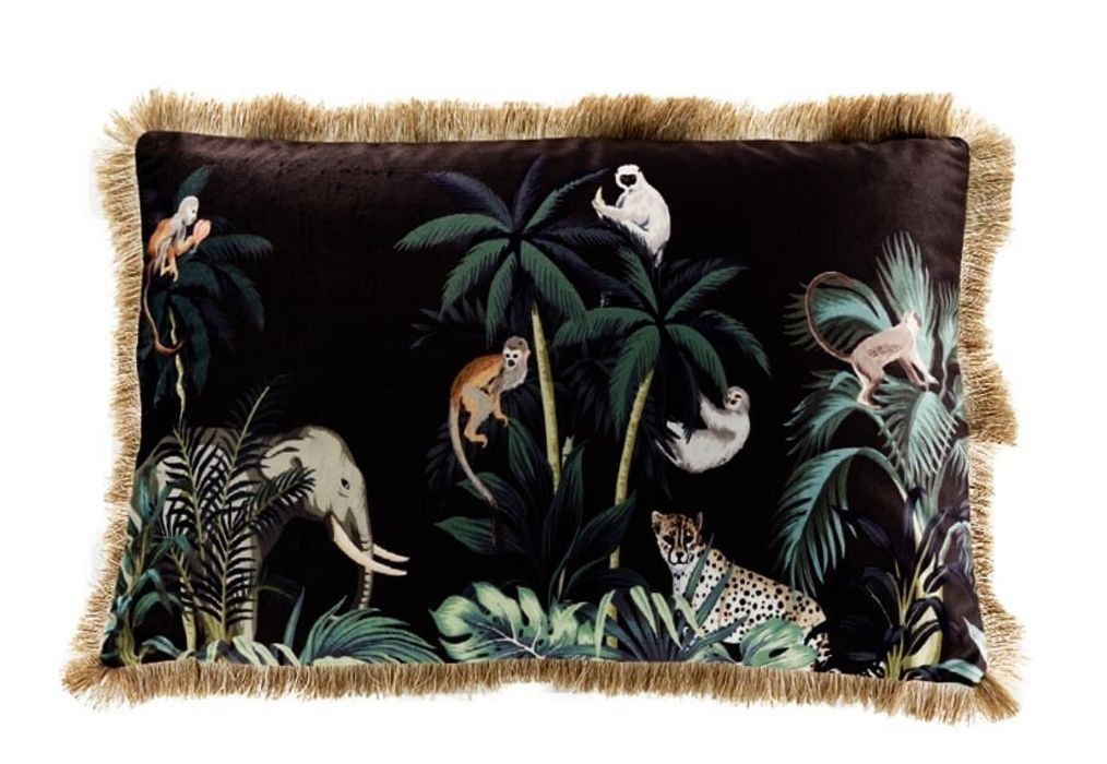 Barevný sametový polštář s třásněmi Jungle - 40*60*10cm Mars & More - LaHome - vintage dekorace