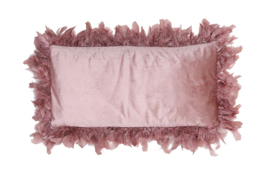 Růžový sametový polštář s peříčky Plumas - 60*30 cm Light & Living - LaHome - vintage dekorace