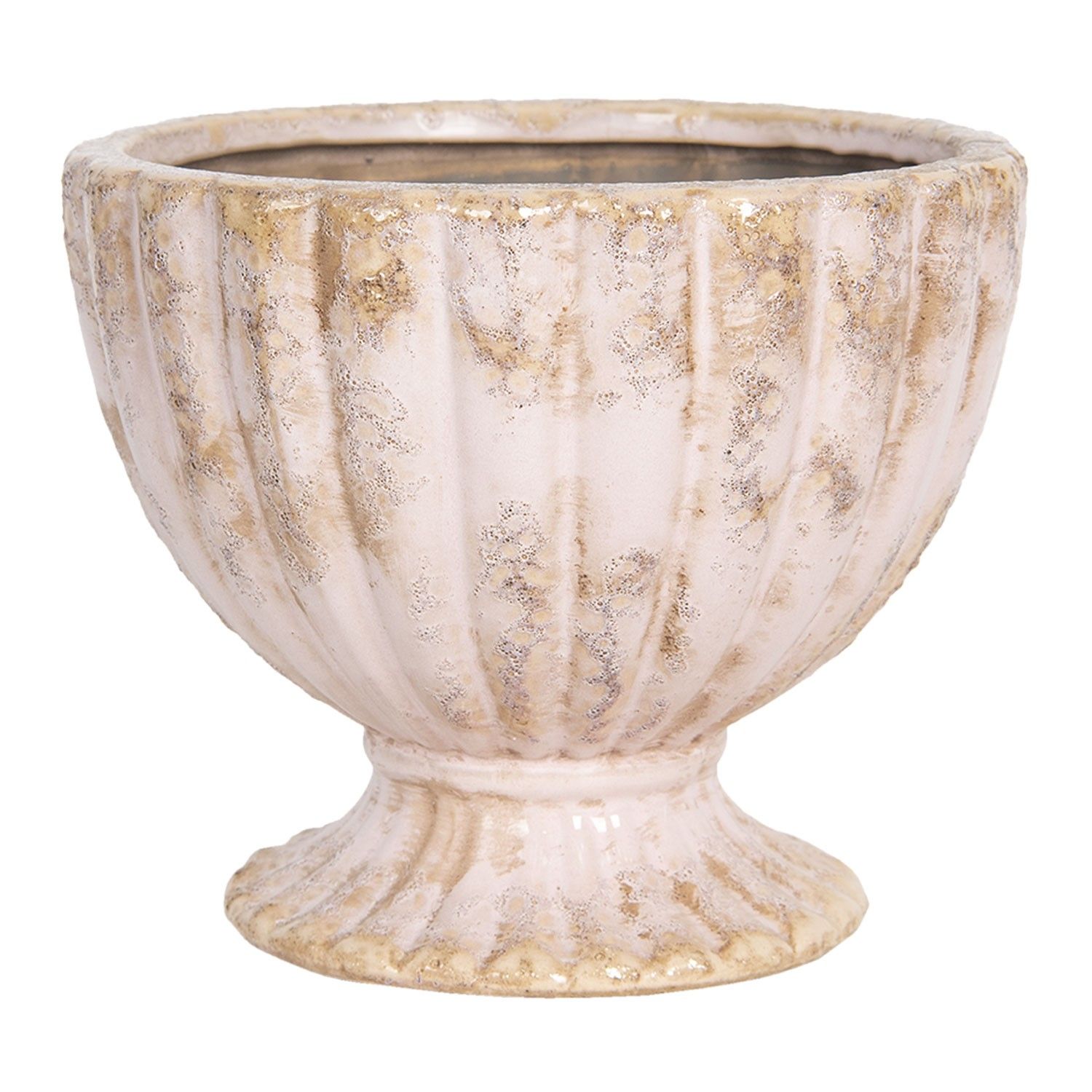 Růžový keramický květináč s patinou ve tvaru poháru – Ø 19*16 cm Clayre & Eef - LaHome - vintage dekorace