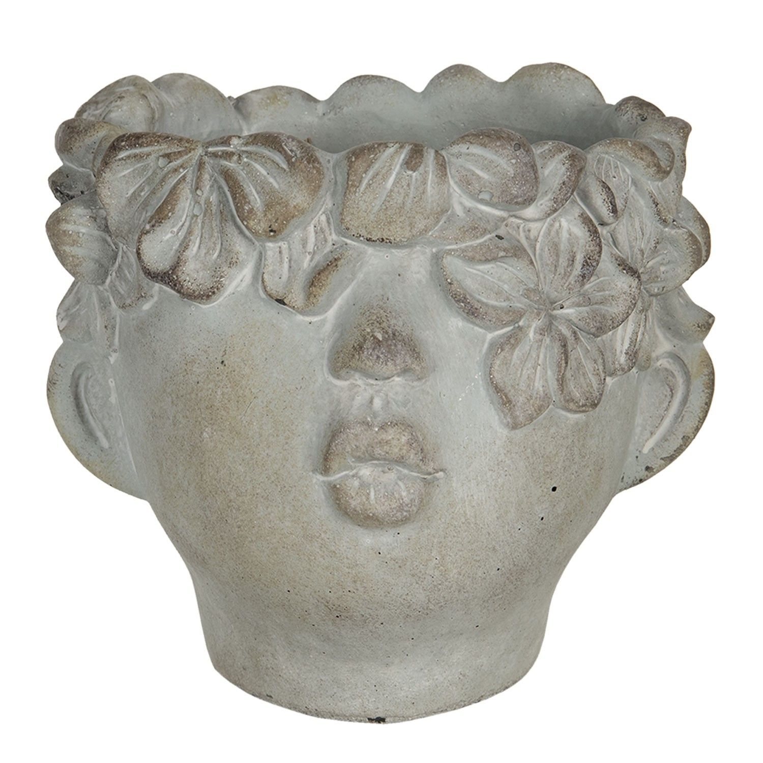 Malý květináč v designu hlavy s květinovým věncem Tete - 12*10*9 cm Clayre & Eef - LaHome - vintage dekorace