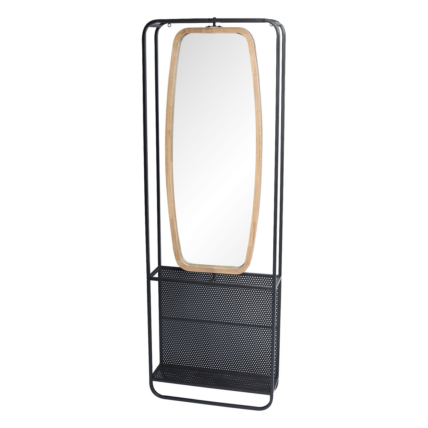 Zrcadlo v dřevěno-kovovém rámu s policemi Verene - 54*16*160 cm Clayre & Eef - LaHome - vintage dekorace