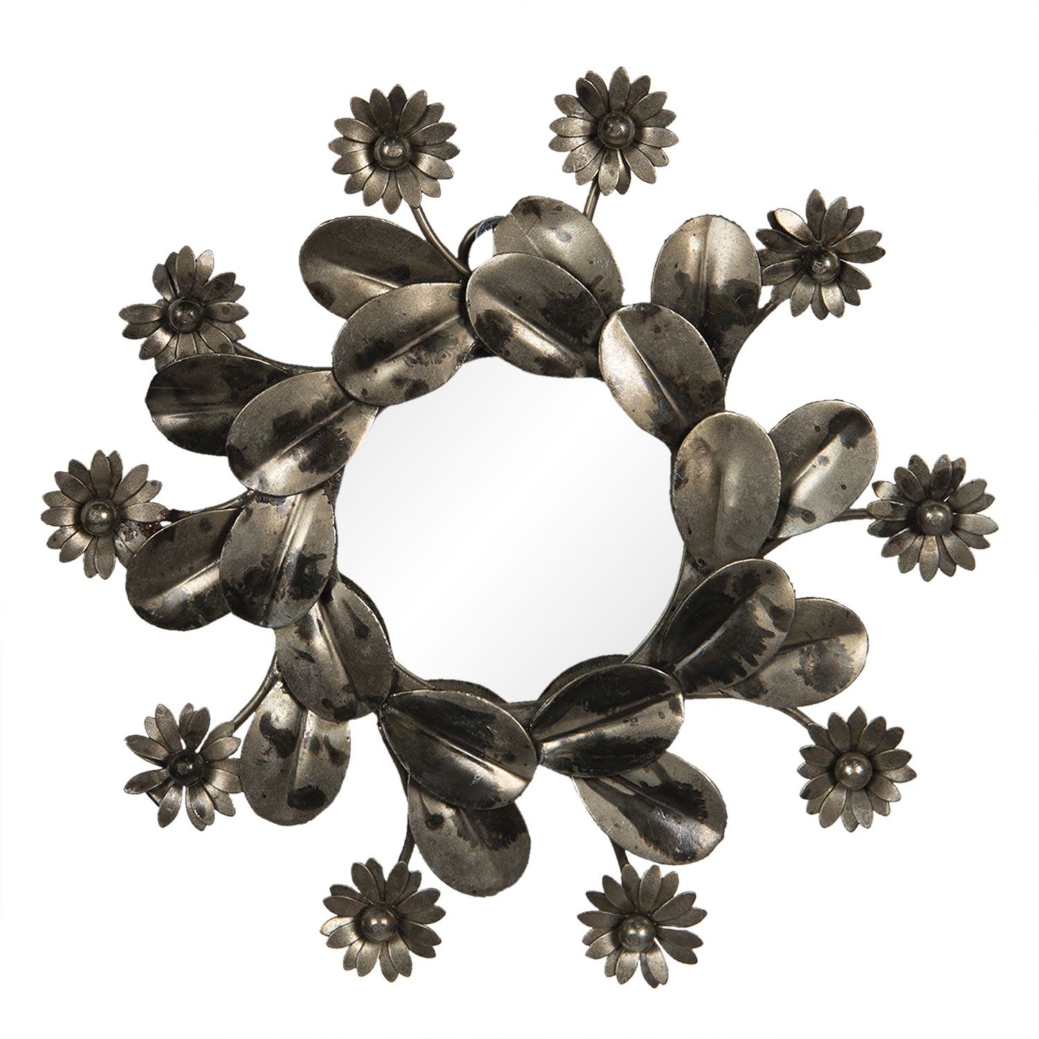 Zrcadlo s kovovým rámem s květinami – Ø 15*2 cm Clayre & Eef - LaHome - vintage dekorace