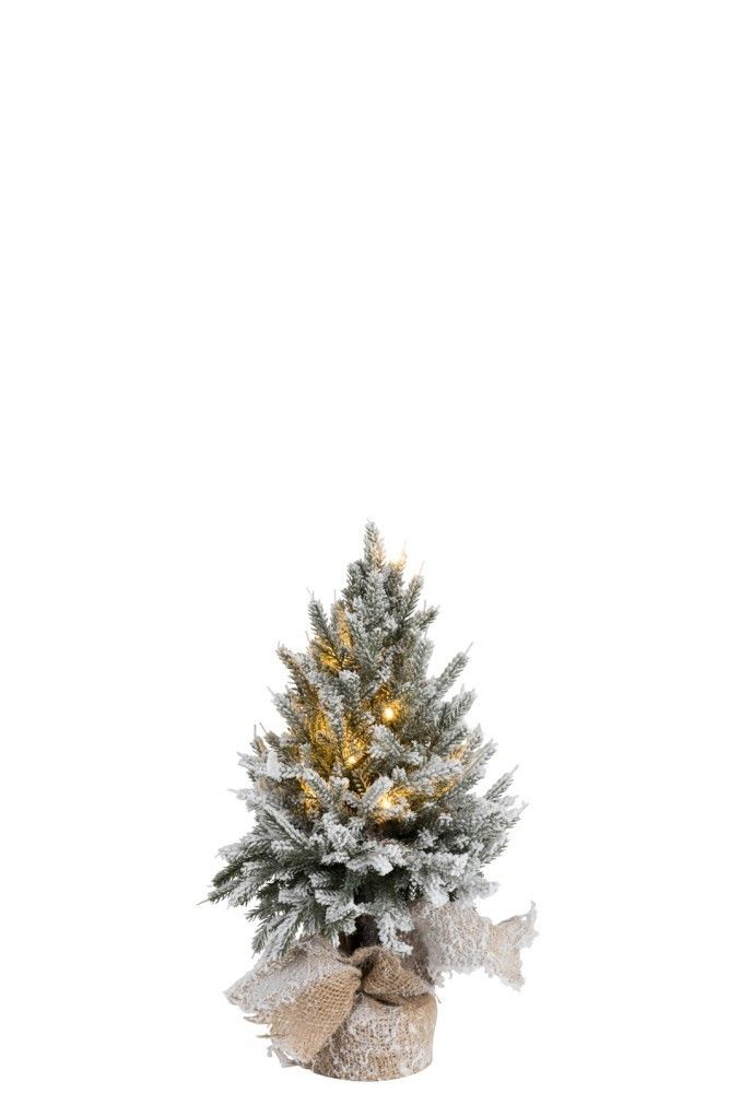 Zasněžený vánoční stromek v jutě se světýlky - Ø 17*45cm J-Line by Jolipa - LaHome - vintage dekorace