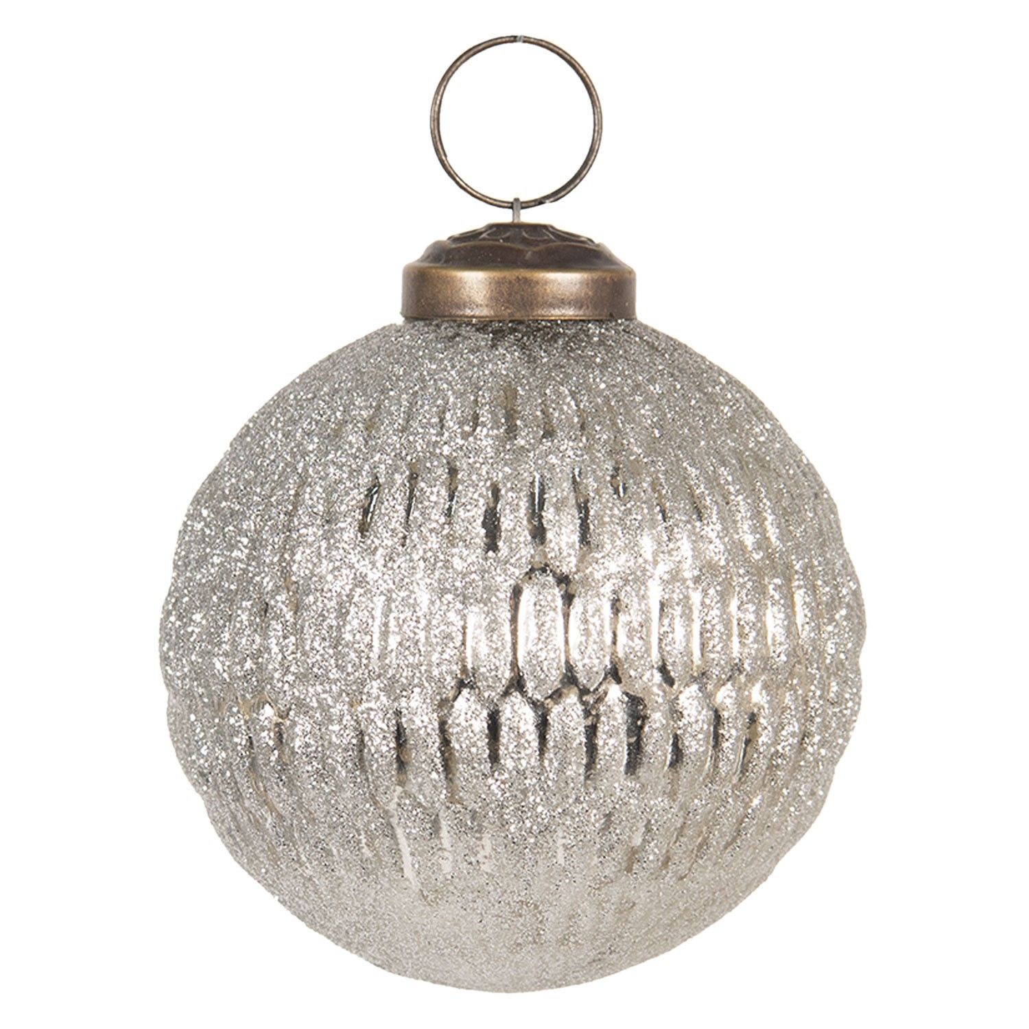 Stříbrná skleněná vánoční ozdoba - Ø  8 cm Clayre & Eef - LaHome - vintage dekorace