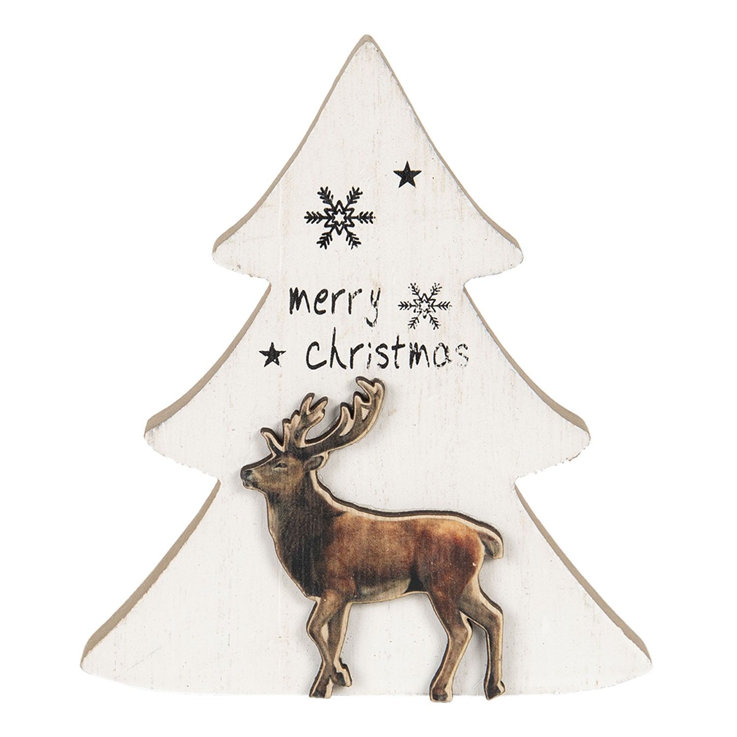 Dřevěná dekorace vánoční stromeček s jelenem - 16*2*14 cm Clayre & Eef - LaHome - vintage dekorace