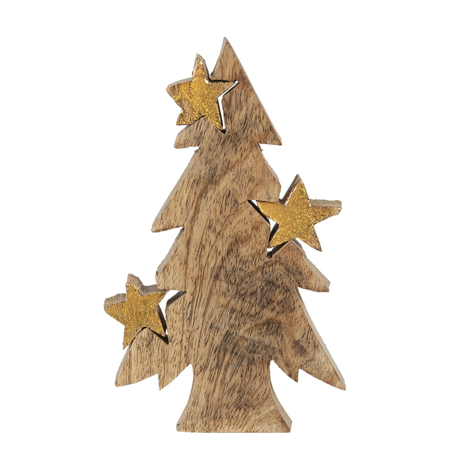 Dřevěná dekorace Vánoční strom s hvězdami - 10*3*16 cm Clayre & Eef - LaHome - vintage dekorace