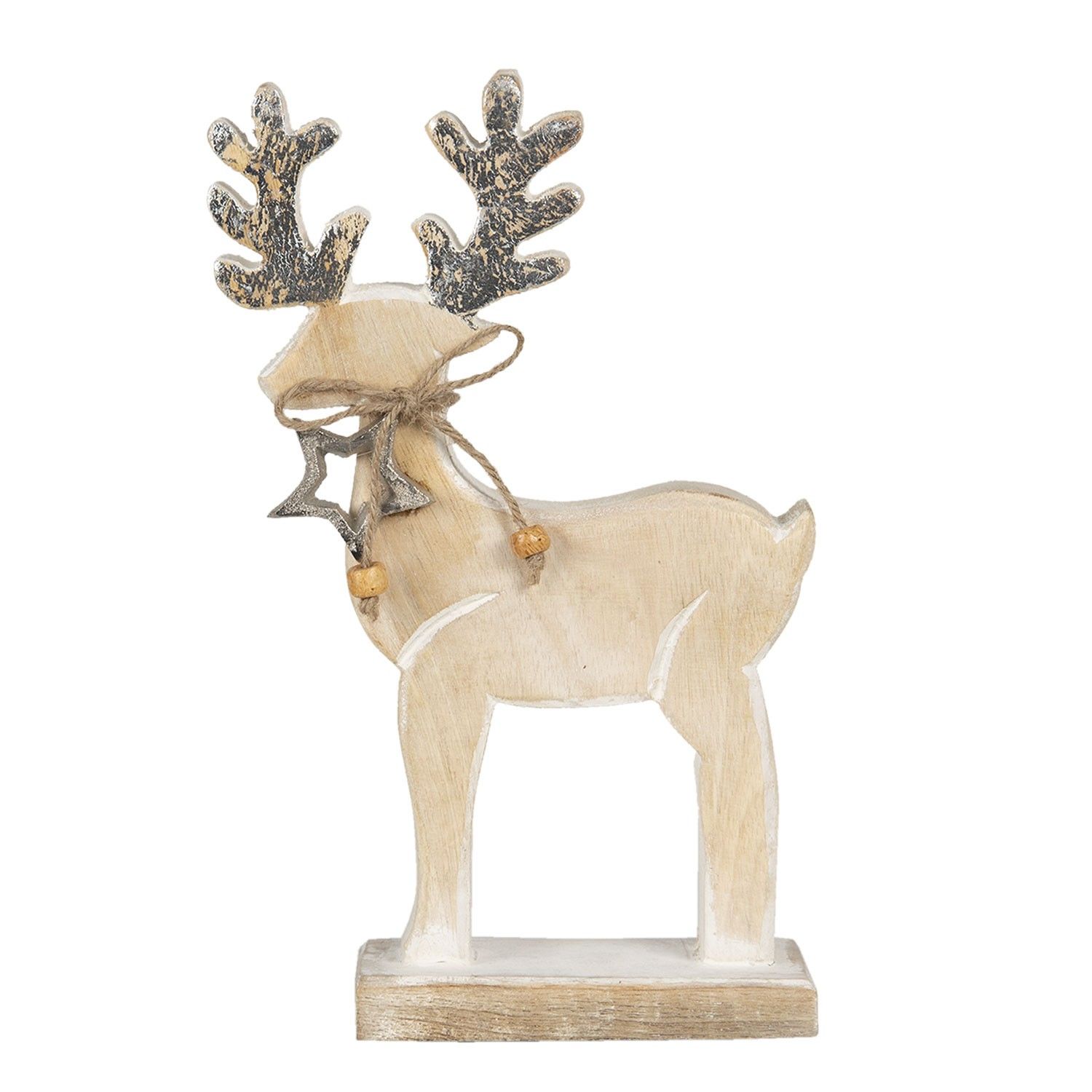 Vánoční dřevěná dekorace Jelen s hvězdičkou - 17*5*23 cm Clayre & Eef - LaHome - vintage dekorace