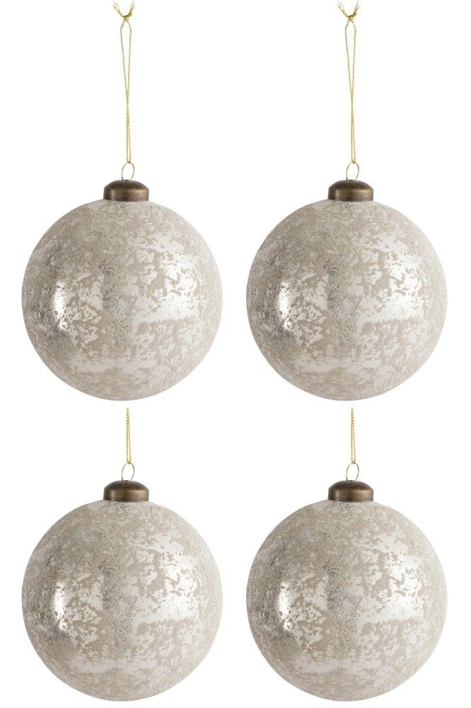 4ks vánoční stříbrno-oříšková skleněná ozdoba - Ø10 cm J-Line by Jolipa - LaHome - vintage dekorace