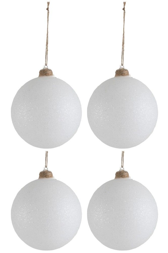 4ks vánoční bílá skleněná ozdoba se stříbrnými glitry - Ø 12cm J-Line by Jolipa - LaHome - vintage dekorace