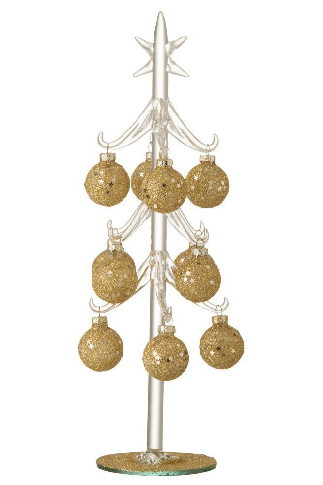 Skleněný stromek se zlatými koulemi Baubles Stars Medium – 12*12*30 cm J-Line by Jolipa - LaHome - vintage dekorace