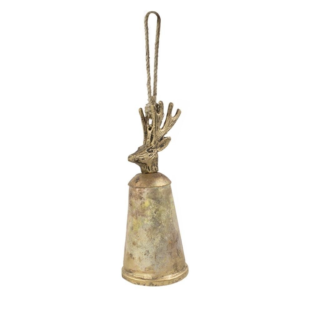 Zlatý kovový zvonek s hlavou jelena Deer - Ø11*30cm Mars & More - LaHome - vintage dekorace
